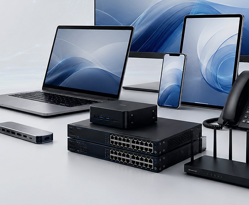 Network switches, routers, laptops and connected office devices